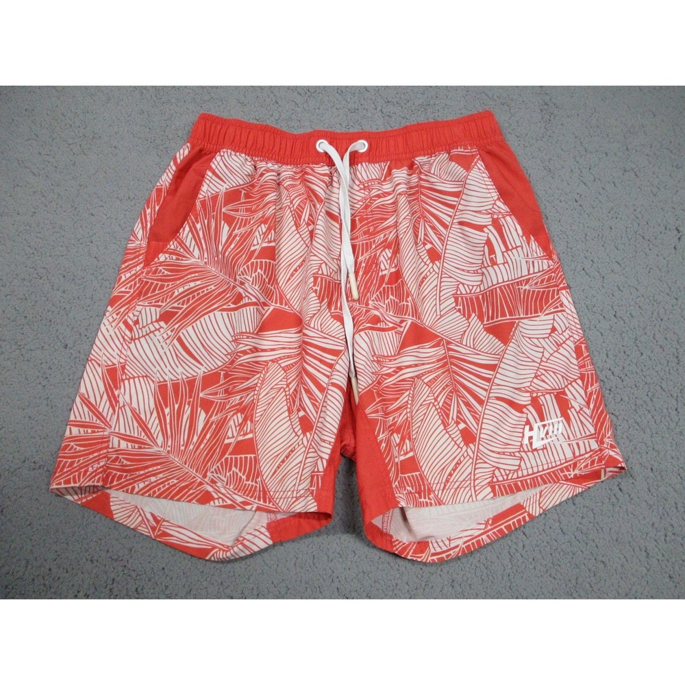 HVIII‎ Swim Shorts Mens Large Red Tropical Print Trunks Quick Dry Elastic Waist